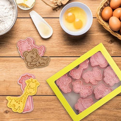 8Pcs Animal Cookie Cutters With Plunger Stamps Set, 3D Animal Shape Cookie Cutters Embossing Cutter for Biscuit Fondant Cheese Baking Molds - CookCave