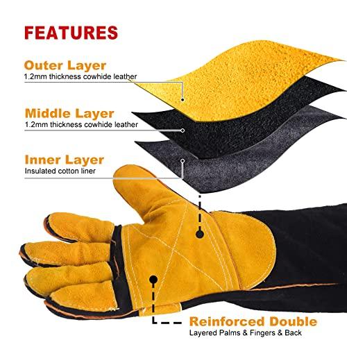 TOPDC Welding Gloves 16 Inches Fire/Heat Resistant Leather For Mig, Tig, Stick, Forge, BBQ, Grill, Fireplace, Wood Stove, Oven, Animal Handling for Safe, Loving Pet Care - CookCave