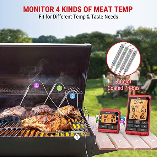 TempPro H29 Wireless Meat Thermometer with 4 Probes, 1000FT Smoker Thermometer for Grilling and Smoking, Meat Probe BBQ Thermometer for Oven and Grill - CookCave