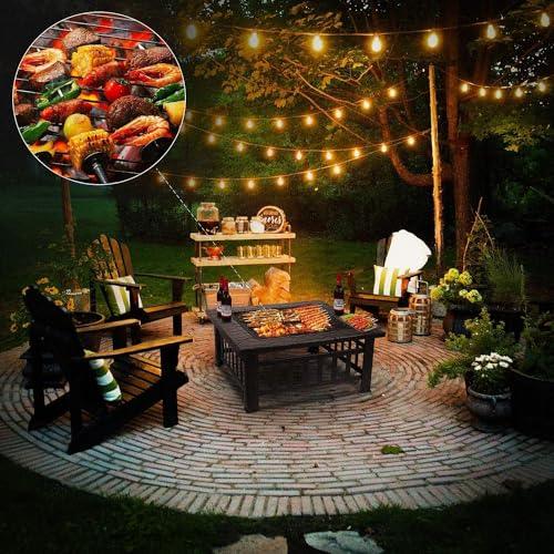 32 Inch Outdoor Metal Fire Pit, Square Wood Burning Firepit with Steel Fire Poker and Cover for Outdoor Patio Garden Backyard Camping Heating - CookCave