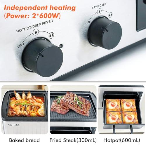 4 in 1 Breakfast Maker Station with Indoor Grill/Griddle/Toast Drawer/Frying Basket, Removable Nonstick Plates, Dual Temperature Control, Silver - CookCave