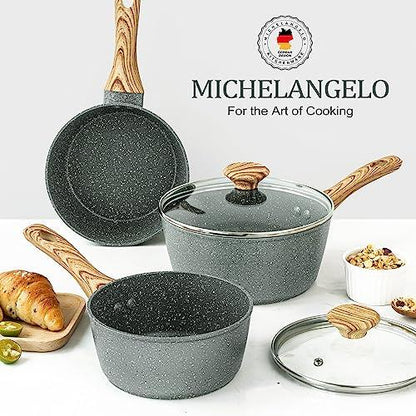 MICHELANGELO Sauce Pan with Lid, Nonstick Saucepans 1.5QT&2QT&3QT, Granite Sauce Pan 3 Piece, Stone Saucepan Set, Small Pot with Lid, Nonstick Sauce Pot Set, Gray - CookCave