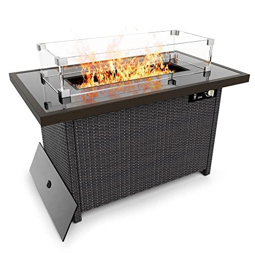 Outdoor Fire Pits,PAMAPIC Propane Fire Pit Table with Glass Wind Guard,42 Inch 50,000 BTU Auto-Ignition Outdoor Fire Tables for Garden Patio Backyard Deck Poolside - CookCave