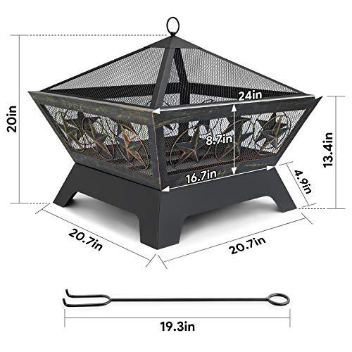 AMAGABELI GARDEN & HOME Fire Pit Outdoor Wood Burning 24in with Fireplace Poker Spark Screen Retardant Mesh Lid Rustproof Bronze - CookCave