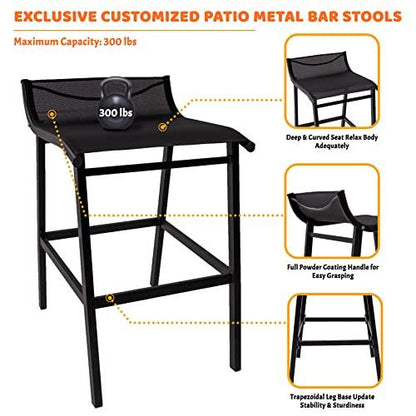 Sundale Outdoor Low Back Bar Stools Set of 2, Patio Metal Counter Height Tall Seat Armless, 2 Pieces High Top Chairs Barstools for Outside Porch Yard Deck Balcony, Classic Black - CookCave