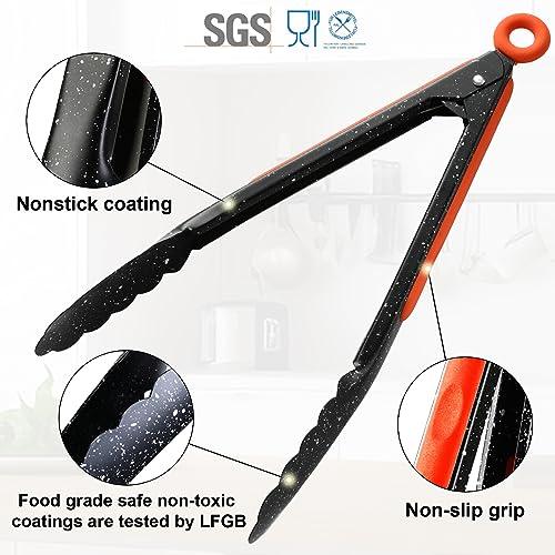 SunyJone Stainless Steel Cooking tongs 600℉ Heat Resistant Grill Tongs,Silicone Kitchen Serving Tong Not-stick coating Metal tong,for BBQ,Salad,Flip Food tongs BPA Free (9"12"14" Orange) - CookCave