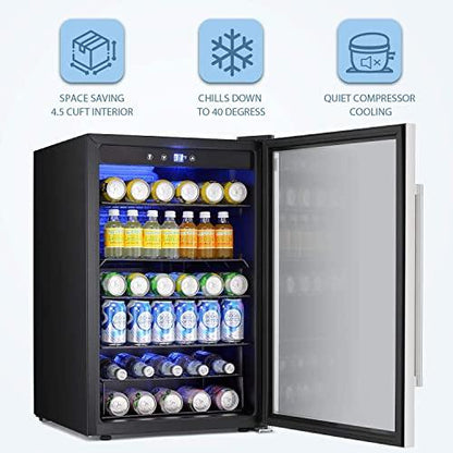 Antarctic Star Beverage Refrigerator Cooler - 145 Can Mini Fridge Glass Door for Soda Beer or Wine, Small Drink Dispenser, Clear Front Door for Home Office or Bar, 4.4Cu.Ft. - CookCave