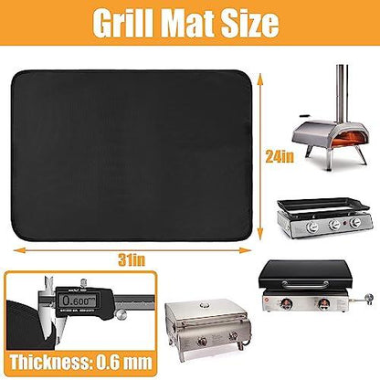 Amerbro 24x31in Heat Resistant Grill Mats for Outdoor Grill to Protect Your Prep Table and Outdoor Grill Table - Fire Proof & Water Proof & Oil Proof BBQ Mat - Black (0.6mm) - CookCave