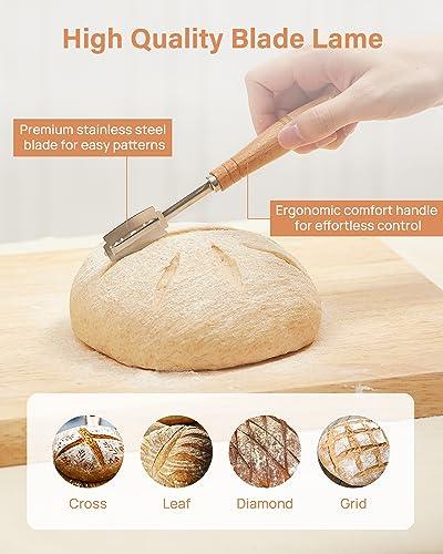 Kootek Sourdough Bread Baking Supplies, 9 Inch Round Sourdough Starter Kit, Baking Tools Banneton Bread Proofing Basket Set of 2 with Bread Lame, Dough Scraper, Basket Cover for Bread Making - CookCave