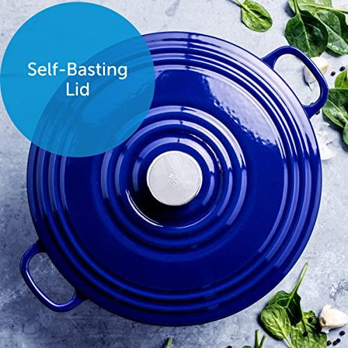 BK Bourgogne Enameled Cast Iron Induction 7QT Nonstick Dutch Oven, PFAS Free, Dishwasher Safe, Royal Blue - CookCave