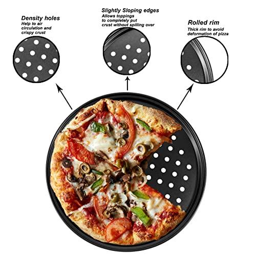 mobzio Baking Steel Pizza Pan with Holes, Round Pizza Pan for Oven, 9 Inch, 11 Inch, 12 Inch Bakeware Pizza Tray, Nonstick Baking Supplies Home Restaurant Kitchen Steel Crisper Pizza Pan Set (3 Pcs) - CookCave
