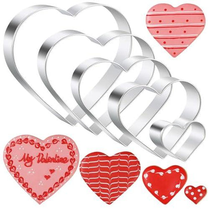 Heart Cookie Cutter Set - 5 Piece - 4.57" 3.86" 2.95" 1.97” 1.38" - Heart Shaped Cookie Cutters Fondant Biscuit Cutters for Valentines Day - Stainless Steel - CookCave