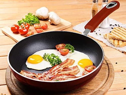Utopia Kitchen Saute Fry Pan - Nonstick Frying Pan - 11 Inch Induction Bottom - Aluminum Alloy and Scratch Resistant Body - Riveted Handle (Red-Black) - CookCave