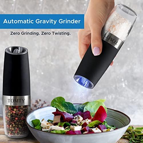 Battery-Operated Gravity Salt and Pepper Grinder Set - White Kitchen Gadgets Gifts for Cooking Adults - CookCave