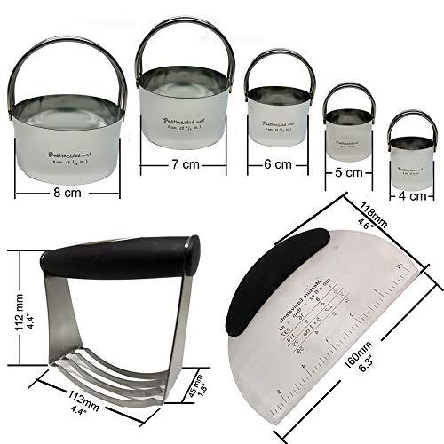 Postrecitos.net Ergonomic Stainless Steel Baking Tool Set (Dough-Pastry Scrapper, Dough-Food Blender & 5 Round Cookie Cutters/Molds) - CookCave