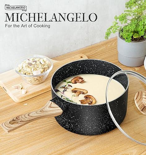 MICHELANGELO Saucepan Set with Lid, Nonstick Sauce Pan with Lid 1.5QT+2QT+3QT, Small Pots with Lid, Granite Coating Sauce Pans, Nonstick Sauce Pot Set 3Pcs - CookCave