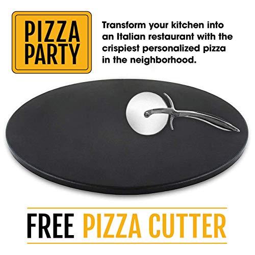 Heritage 15" Ceramic Pizza Stone Set - Non-Stick, Stain-Free with Bonus Cutter - Black - CookCave