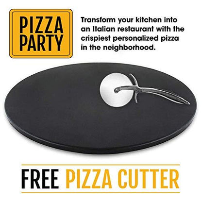 Heritage 15" Ceramic Pizza Stone Set - Non-Stick, Stain-Free with Bonus Cutter - Black - CookCave