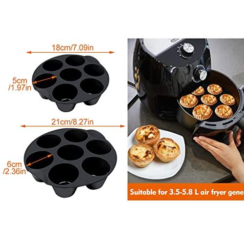 Silicone Muffin Cake Cups for Baking Muffin & Mini Cakes, 7 Cups Non-stick Egg Muffin Pan Cupcake Tin Tray Home DIY Round Dessert Baking Mould fits 3.5-5.8L Air Fryer (Black, 21cm/8inch) - CookCave