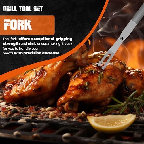 KONA BBQ Grill Tools Set with Case - 18 inches Long to Keep Hands Away from Heat, Premium Stainless Steel Grilling Utensils with Bottle Opener Handles - Makes A Great Gift - CookCave