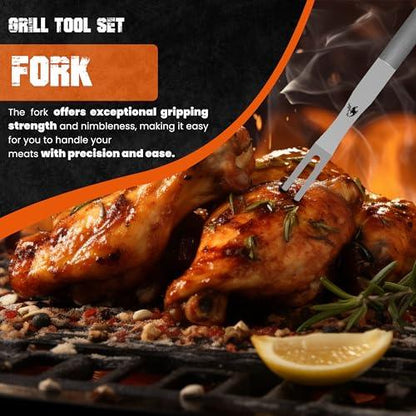 KONA BBQ Grill Tools Set with Case - 18 inches Long to Keep Hands Away from Heat, Premium Stainless Steel Grilling Utensils with Bottle Opener Handles - Makes A Great Gift - CookCave