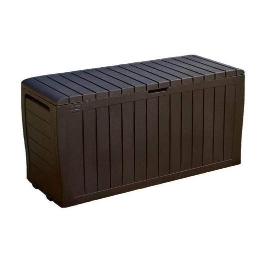 Keter Marvel Plus 71 Gallon Resin Deck Box-Organization and Storage for Patio Furniture Outdoor Cushions, Throw Pillows, Garden Tools and Pool Toys, Brown - CookCave