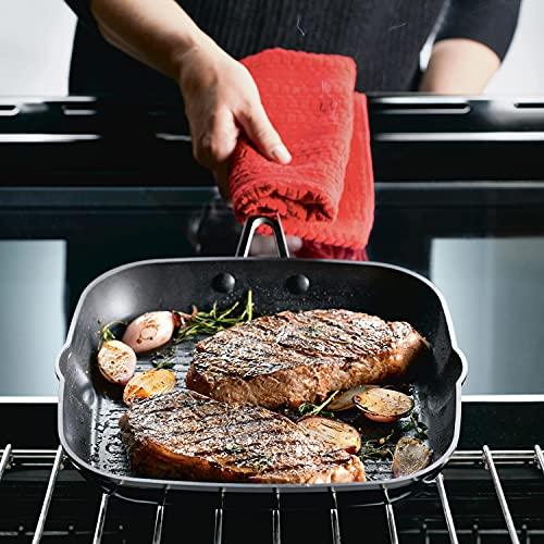 KitchenAid Hard Anodized Nonstick Square Grill Pan/Griddle with Pour Spouts, 11.25 Inch, Onyx Black - CookCave