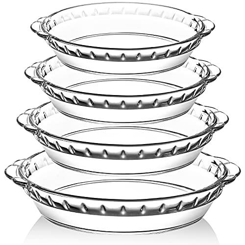 4 Packs Glass Pie Plates, MCIRCO Deep Pie Pans Set (7"/8"/9"/10"), Pie Baking Dishes with Handles for Baking and Serving, Clear - CookCave