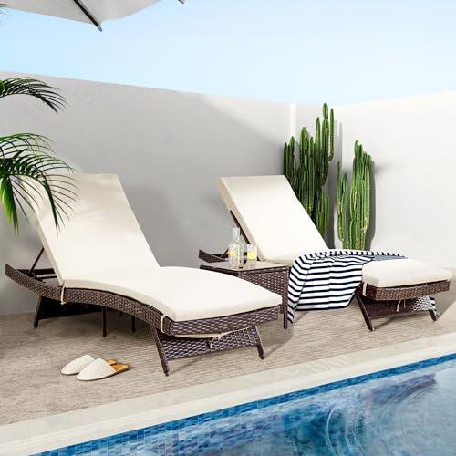 Pamapic Patio Chaise Lounge Set 3 Pieces with Adjustable Backrest and Removable Cushion, Outdoor Pool Chair for Patio Poolside Backyard Porch - CookCave