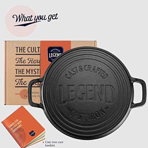 Legend Cast iron Pizza Pan | 14” Steel Pizza Cooker with Easy Grip Handles | Deep Stone for Oven or Griddle for Gas, Induction, Grilling | Lightly Pre-Seasoned Cookware Gets Better with Use - CookCave