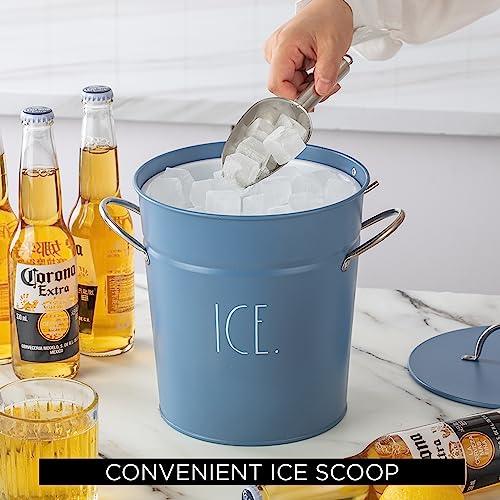 Rae Dunn Ice Bucket with Scoop - Stainless Steel Bucket with Handle, Lid and Ice Scooper - 4 Qt. Storage Bin for Ice Cubes for Bars, Parties, Backyard Barbeques, Picnics, and Camping (Blue) - CookCave