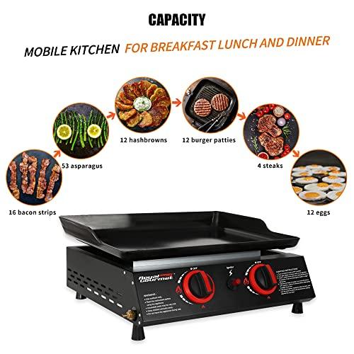 Royal Gourmet PD1203A 18-Inch 2-Burner Portable Tabletop Griddle, 16,000 BTU Propane Gas Grill for Patio, Deck, Backyard, Tailgating, Camping and Picnic, Black - CookCave