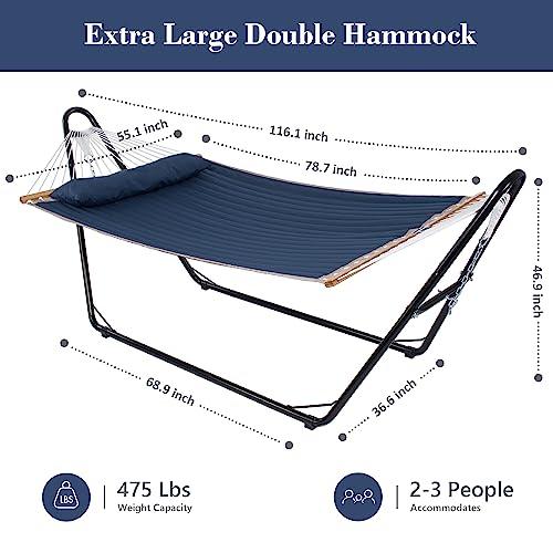 SUNCREAT Hammocks for Outside with 10 ft Stand, Space Saving Heavy Duty Backyard Standing Hammock, Blue - CookCave