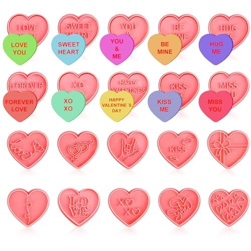 Jspupifip 20 Pcs Valentine's Day 3D Cookie Cutters Bulk, Heart Shaped Cookie Stamps DIY Press Molds for Love You Kiss Hug Me Happy Valentine's Day Cookie Cutters Kids Party Baking Supplies - CookCave