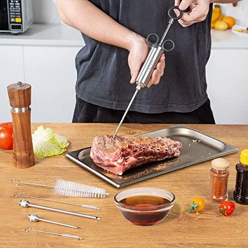 Njek Stainless Steel Meat Injector Kit, 2-oz Large Capacity with 3 Professional Needles, Marinade and Seasoning Injector Syringe for Beef, Steak, Turkey, Brisket, Sturdy and Heavy-duty for BBQ Grill - CookCave