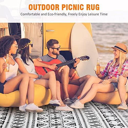 Reversible Mats - Outdoor Rugs 5'x8' for Patios Clearance, Plastic Straw Rugs Waterproof, Portable, Large Floor Mat and Rugs for Outdoor RV, Balcony, Picnic, Beach, Camping(Black & Cream White) - CookCave