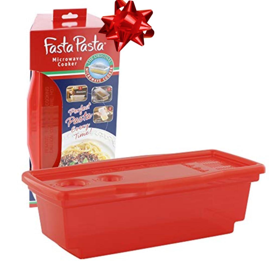 Microwave Pasta Cooker- The Original Fasta Pasta (Red)- Quickly Cooks up to 4 Servings- No Mess, Sticking or Waiting For Boil- Perfect Al Dente Pasta Every Time- For Dorms, Small Kitchens, or Offices - CookCave