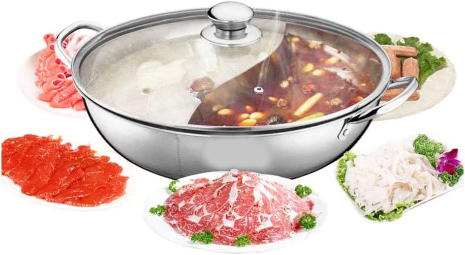 LP Living Plus Dual Sided Stainless Steel Shabu Shabu Hot Pot with Glass Lid, 30cm - CookCave