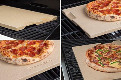 ROCKSHEAT Pizza Stone 12in x 15in Rectangular Baking & Grilling Stone, Perfect for Oven, BBQ and Grill. Innovative Double - faced Built - in 4 Handles Design - CookCave