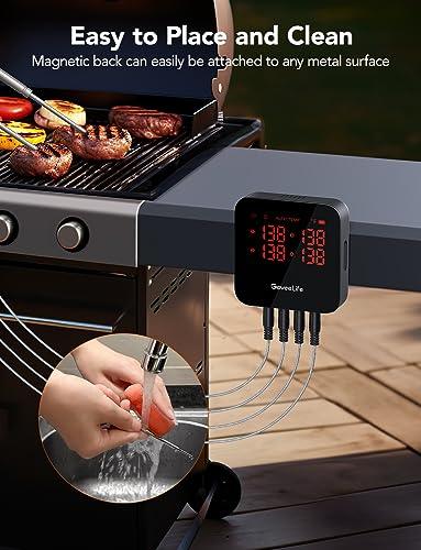 GoveeLife WiFi Meat Thermometer Digital, Smart Cooking Thermometer with 4 Probes, Wireless Bluetooth Grill Thermometer with APP Alert and Temp Curve, 40H Rechargeable BBQ Thermometer for Smoker, Oven - CookCave