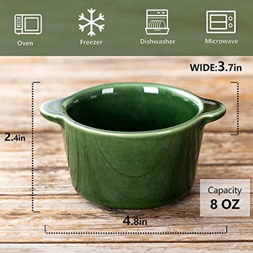 Creme Brulee Ramekins Ceramic Bowls - VICRAYS Mini Custard Cups 8 oz oven Safe Bowls Souffle Dishes for Baking Individual Casserole Dipping Sauce Pioneer Woman Bakeware Set of 6, Green - CookCave