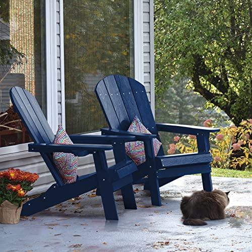 YEFU Adirondack Chair, Oversized Plastic Adirondack Chair Folding Outdoor Chairs with Cup Holder, Lawn Chair with Weather Resistant for Outside Deck Lawn, Weight Capacity Up to 400 Lbs –Dark Navy - CookCave