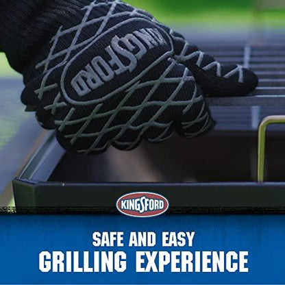 Kingsford Extreme Heat BBQ Grill Gloves, 2 Count | Heat Resistant Barbecue Gloves | The Ultimate Heat Barrier Silicone Grilling Gloves with Anti-Slip Safe Grip, Black, 1 Size Fits All - CookCave