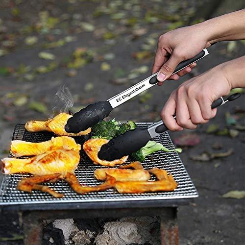17" Kitchen Tongs Bbq Tongs with Silicone Tips, High Heat Resistant Grill Tongs Stainless Steel Food Rubber Tongs - CookCave