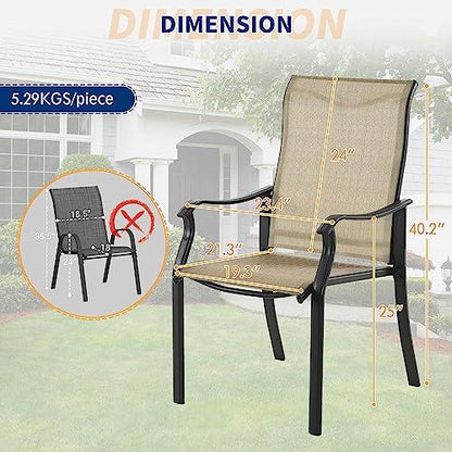 UDPATIO Patio Dining Chairs Set of 6, Outdoor Textilene Dining Chairs with High Back, Patio Furniture Chairs with Armrest, Metal Frame for Lawn Garden Backyard Deck, Brown - CookCave