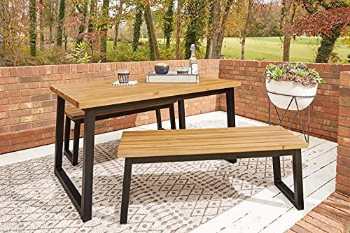 Signature Design by Ashley Town Wood Outdoor 3-Piece Patio Counter Table Set with 2 Benches, Brown & Black - CookCave