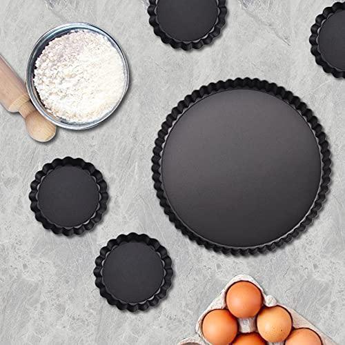 Theuzi 9 in Non-Stick Tart and Quiche Pan with Removable Bottom and 4 Mini Tart Pans 4-inch, Heavy Duty Fluted Side for Pies, Mousse Cakes, Dessert Baking (5 Pack) - CookCave