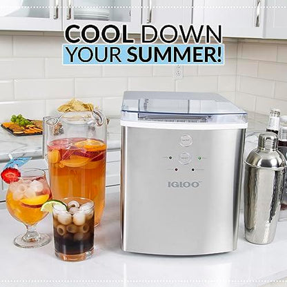 Igloo Electric Countertop Ice Maker Machine - Automatic and Portable - 33 Pounds in 24 Hours - Ice Cube Maker - Ice Scoop and Basket - Ideal for Iced Coffee and Cocktails - Stainless Steel - CookCave