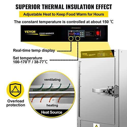 VEVOR Hot Box Food Warmer, 19"x19"x29" Concession Warmer with Water Tray, Five Disposable Catering Pans, Countertop Pizza, Patty, Pastry, Empanada, Concession Hot Food Holding Case, 110V UL Listed - CookCave