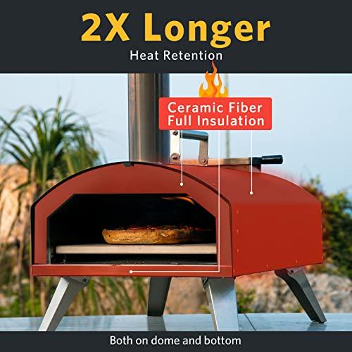 CHANGE MOORE 13" Wood Fired Pizza Oven with 0.6" Thick Pizza Stone and Cover, Longer Heat Retention Outdoor Pizza Oven, Portable Wood Pellet Pizza Oven Mobile Outdoor Kitchen - CookCave